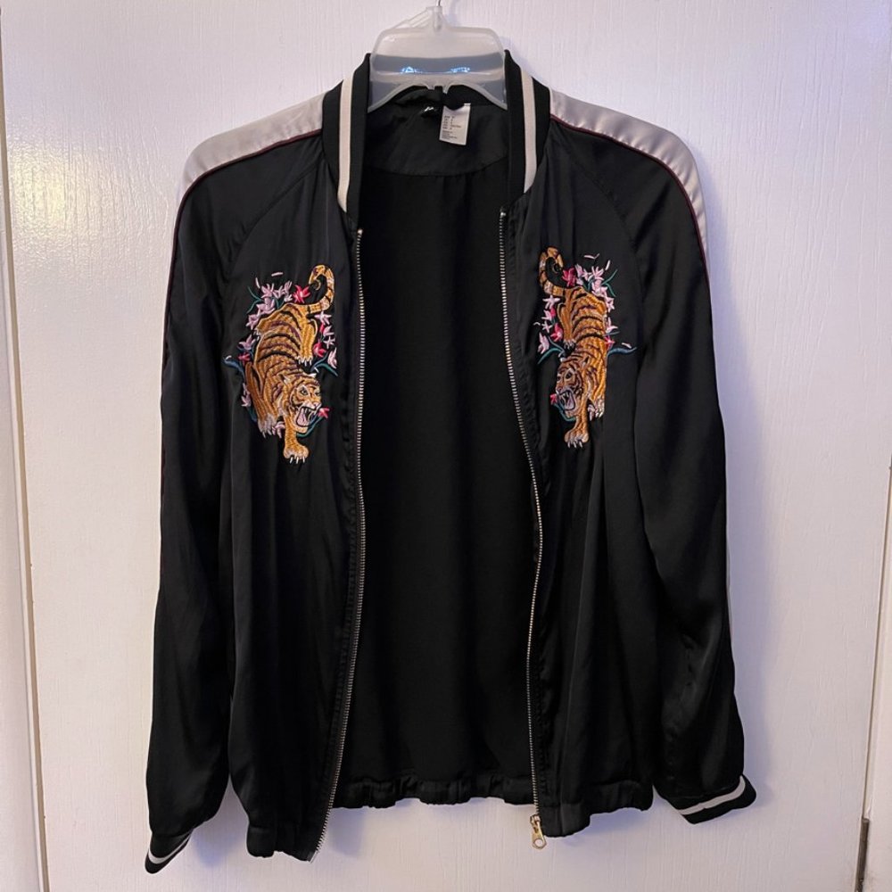 H&M Tiger-Embroidered Bomber Jacket
